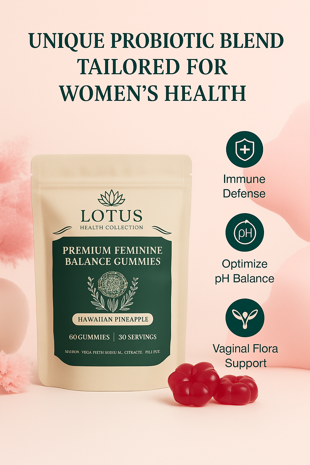 Lotus Health Sweet & Sour Pineapple pH Gummies